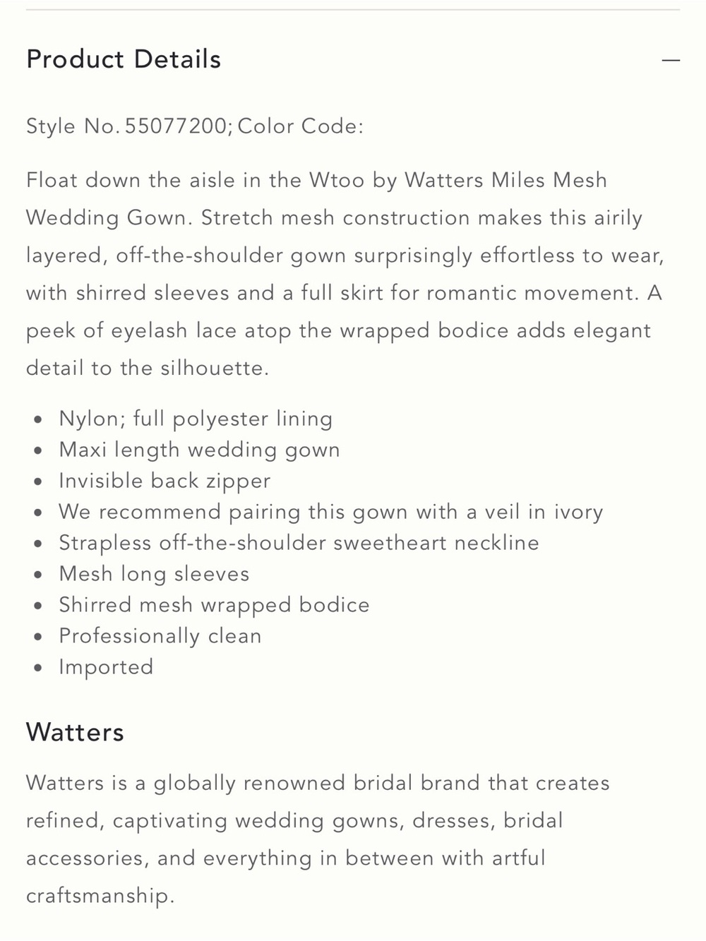 Watters Ivory Off-Shoulder Long Sleeve Chiffon Gown - Picture 5 of 15